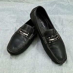 Via Spiga "Drive Away' black leather loafers, slip-on, men's size 10.5M